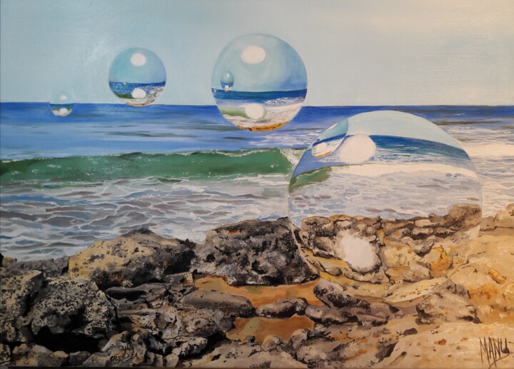 Peinture intitulée "Échouage" par Manu Surreabulliste, Œuvre d'art originale, Huile Monté sur Châssis en bois