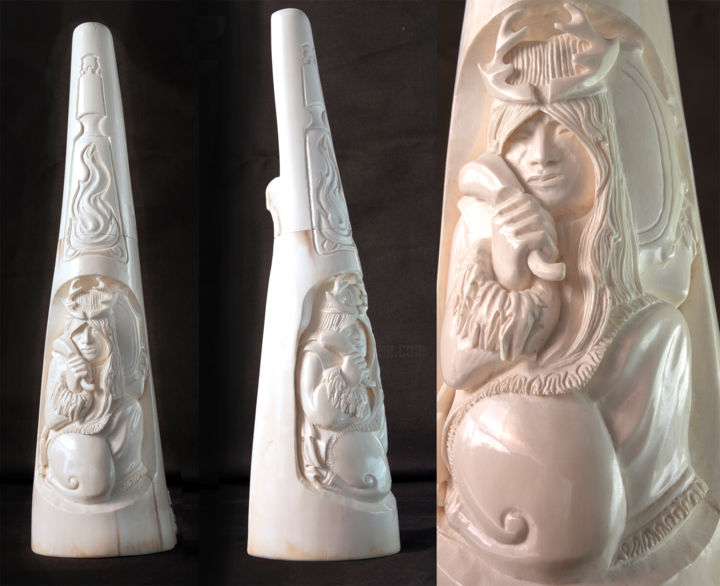 Sculpture titled "100% NATURAL MAMMOT…" by Sergey Popov Pop Art, Original Artwork, Bone