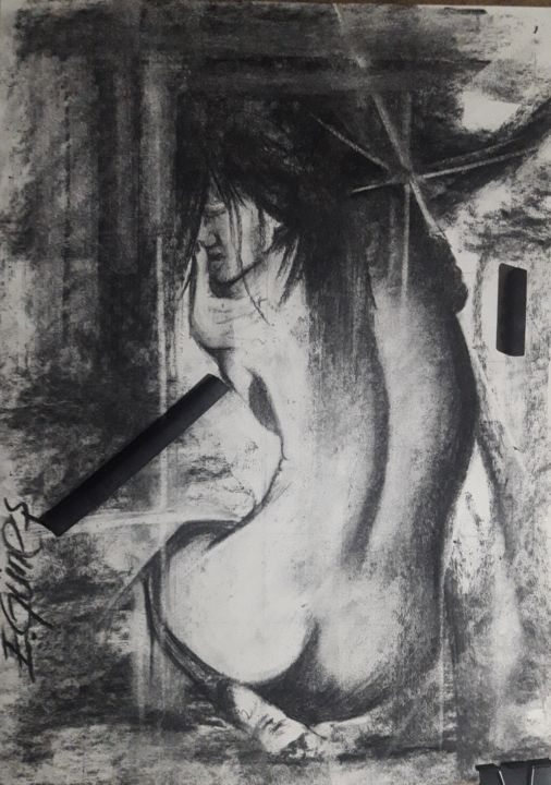 Drawing titled "Nude 2" by Efendi̇ Güneş, Original Artwork, Charcoal