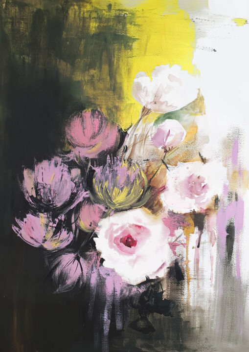 Peinture intitulée "White roses" par Anna Radis (Anna Radis Art), Œuvre d'art originale, Acrylique