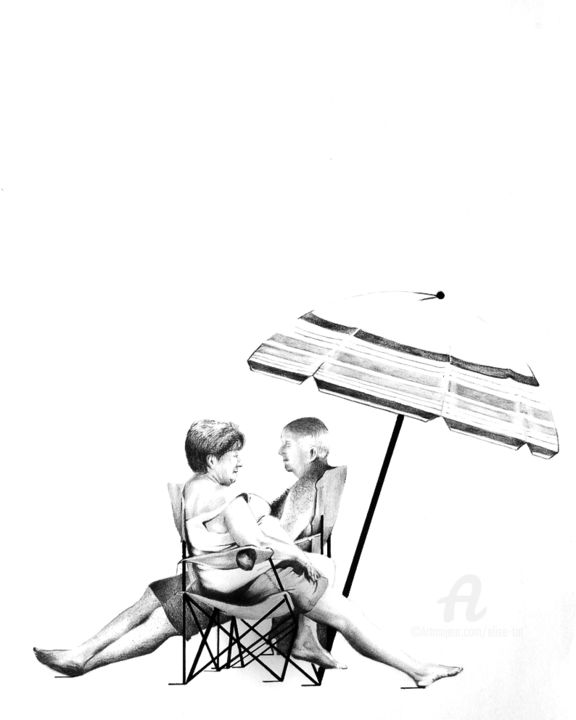Drawing titled "Les vieux amants" by Elisetot, Original Artwork, Pencil
