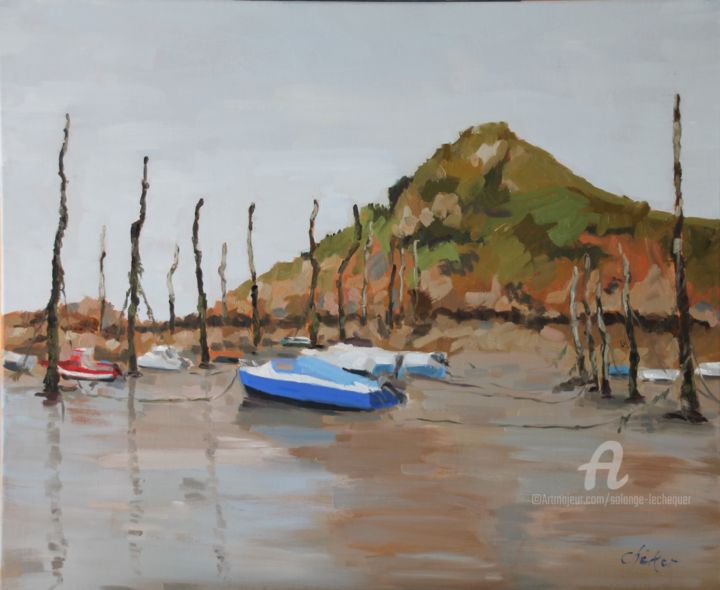 Peinture intitulée "Les Pieux de Gwin z…" par Chéker, Œuvre d'art originale, Huile Monté sur Châssis en bois