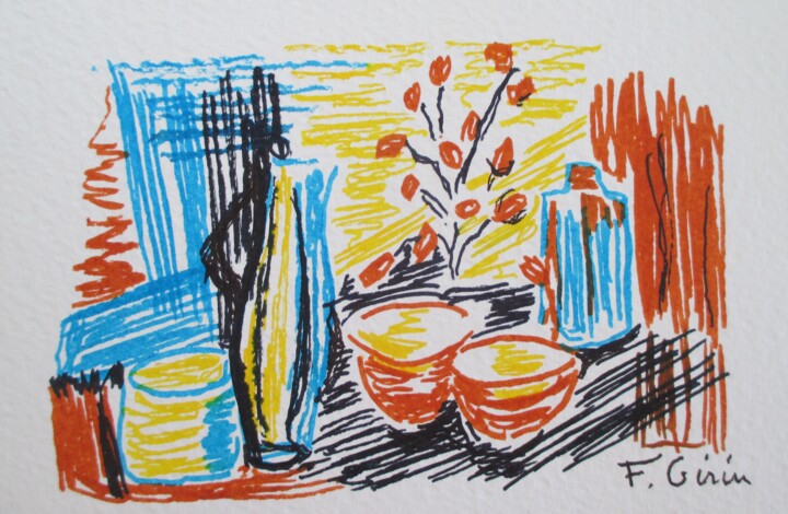 Painting titled "Fraicheur #artistsu…" by Frédérique Girin, Original Artwork, Ink Mounted on Cardboard