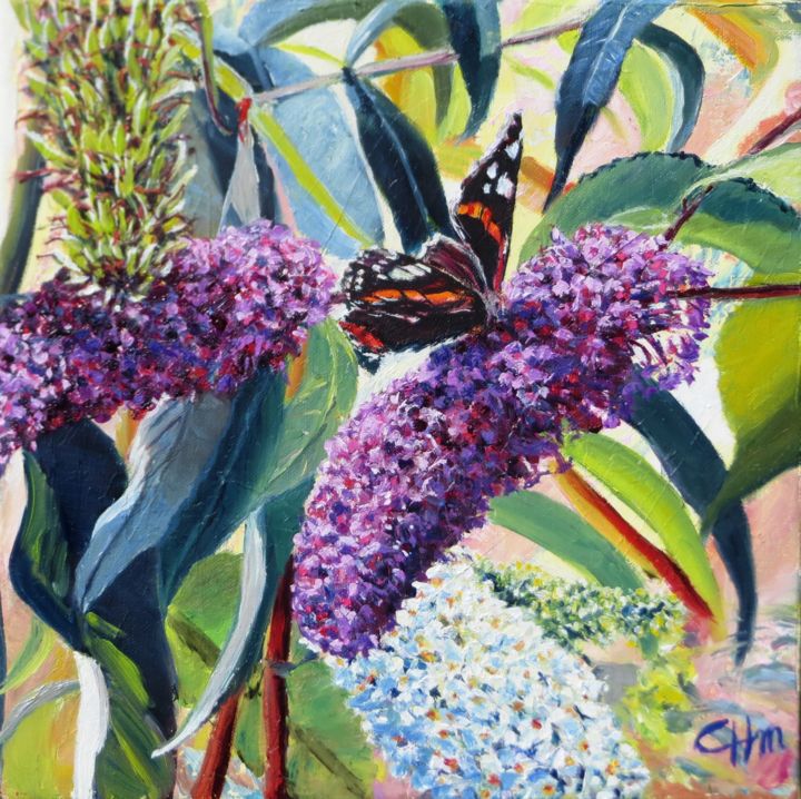 Peinture intitulée "L'ARBRE A PAPILLONS" par Chantal Martin (chm), Œuvre d'art originale, Huile Monté sur Châssis en bois