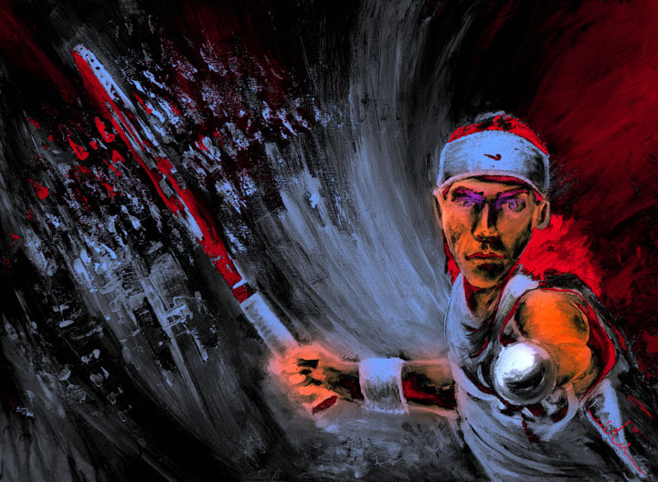 Tennis Game 01 绘画, 23.6x31.5 in