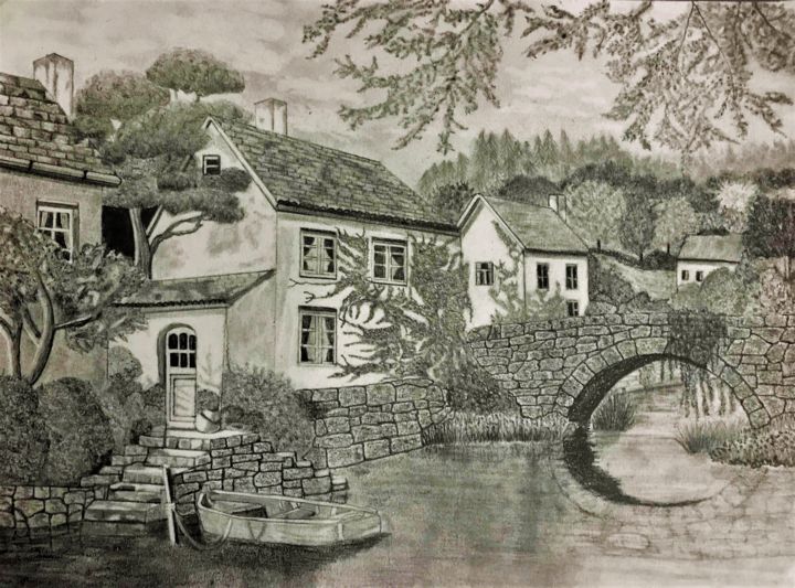 Dessin intitulée "Douceur provençale" par Sandrine Piegay, Œuvre d'art originale, Graphite