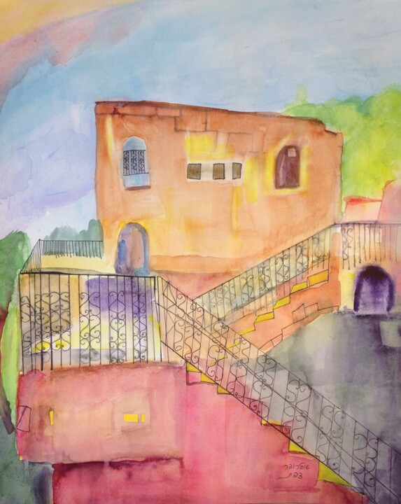 cityscape Safed 绘画, 20.5x17.3 in
