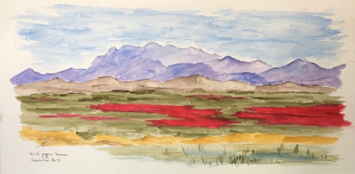 Peinture intitulée "Wild poppies season" par Véronique Crombé, Œuvre d'art originale, Aquarelle