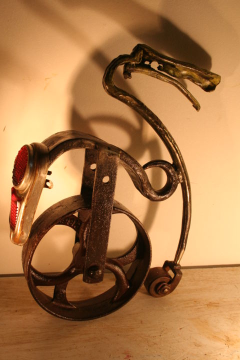 Sculptuur getiteld "le canard à roulett…" door Eric Barque, Origineel Kunstwerk, Metalen