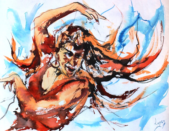 447 Folie de flamenco 绘画, 11.8x15.8 in