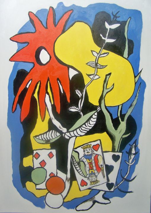 Peinture intitulée "Le roi de coeur- -…" par Maryse Curinier-Rochette, Œuvre d'art originale, Huile Monté sur Châssis en bois