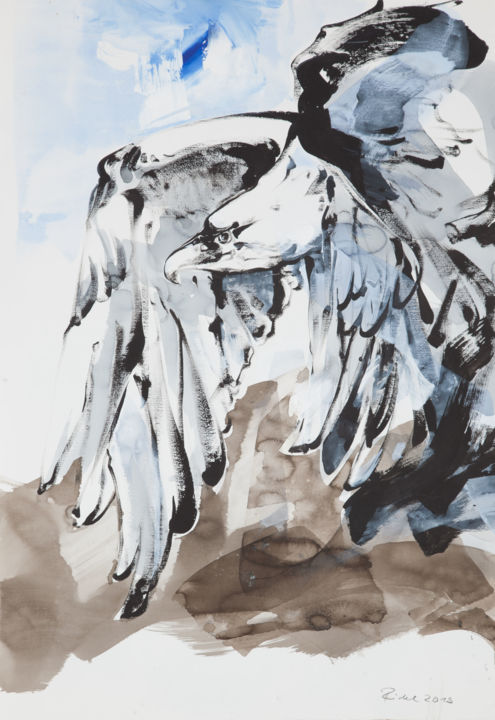 Painting titled "Bald Eagle 4, 100x7…" by Frank Roedel, Original Artwork, Tempera