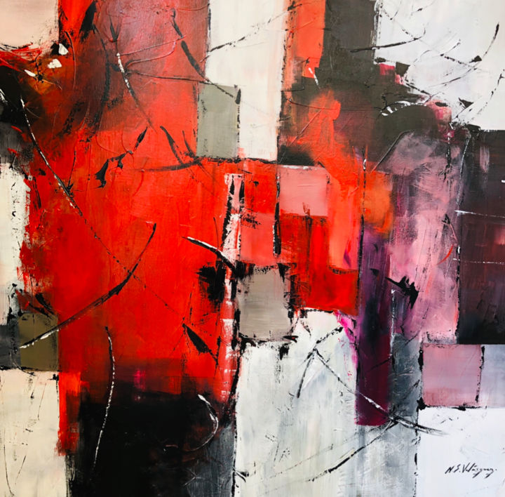 Peinture intitulée "Éclat rouge/violet" par Natacha Skorochod Velásquez, Œuvre d'art originale, Acrylique