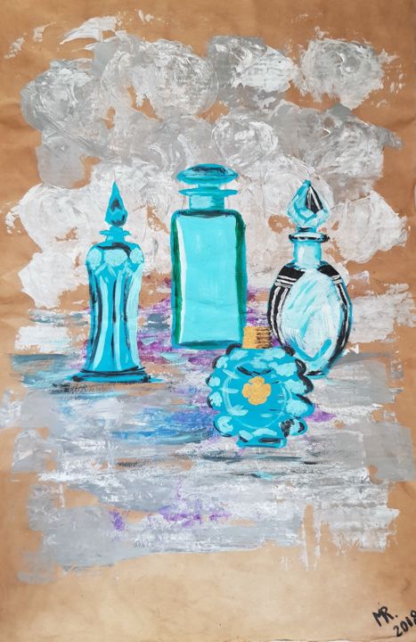 Perfumery in turquoise. 绘画, 29.9x19.7 in
