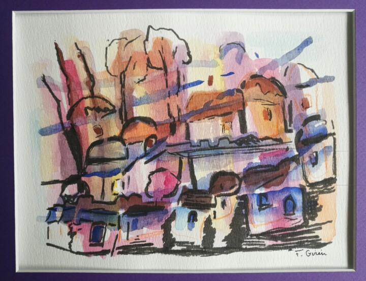 Painting titled "Lotis #artistsuppor…" by Frédérique Girin, Original Artwork, Watercolor Mounted on Wood Panel