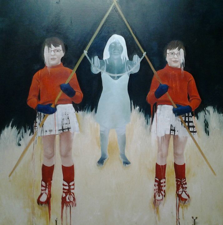 Painting titled "Guardian Child" by Dominique Selen, Original Artwork, Oil