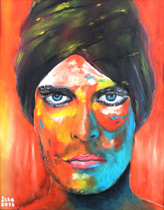 Painting titled "Holi" by Irina Chernobay, Original Artwork, Oil Mounted on Wood Stretcher frame