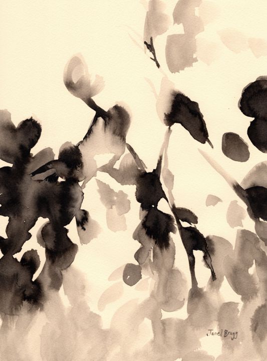 Painting titled "Leaves Abstract in…" by Janel Bragg, Original Artwork, Ink