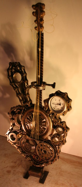 Sculptuur getiteld "guitare 8 cordes" door Eric Barque, Origineel Kunstwerk, Metalen