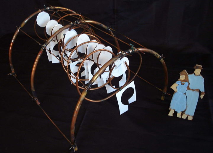 Sculptuur getiteld "portique au tore" door Brasier Jeanoel, Origineel Kunstwerk, Metalen