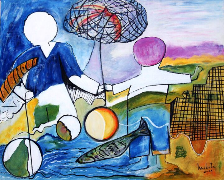 Pintura titulada "A la Pèche" por Mariam Mouliets, Obra de arte original, Oleo Montado en Bastidor de camilla de madera