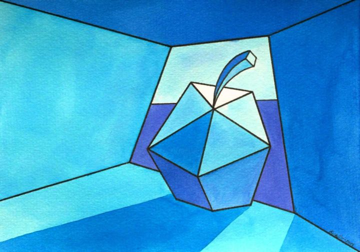 绘画 标题为“BLUE APPLE” 由Miguel Esquivel Kuello, 原创艺术品, 墨