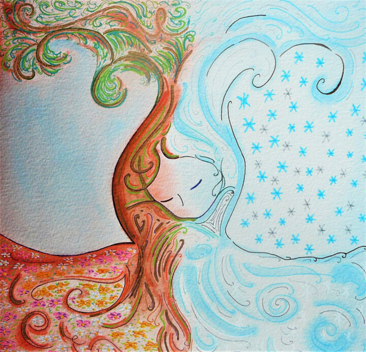 Painting titled "Samhain" by Gioia Albano, Original Artwork, Watercolor