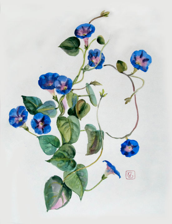 Painting titled "Morning glory" by Vera Grebennikova, Original Artwork, Watercolor