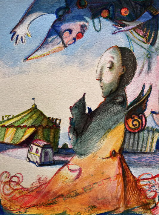 Drawing titled "- CIRCUS ANGELS -" by Carlo Salomoni, Original Artwork, Acrylic