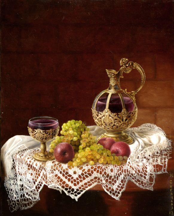 Still life with Wine 绘画, 19.7x15.8 in