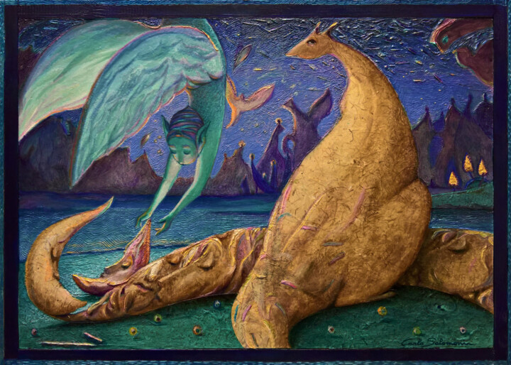 THE ANGEL OF THE TINY MOONS 绘画, 15.4x21.3 in