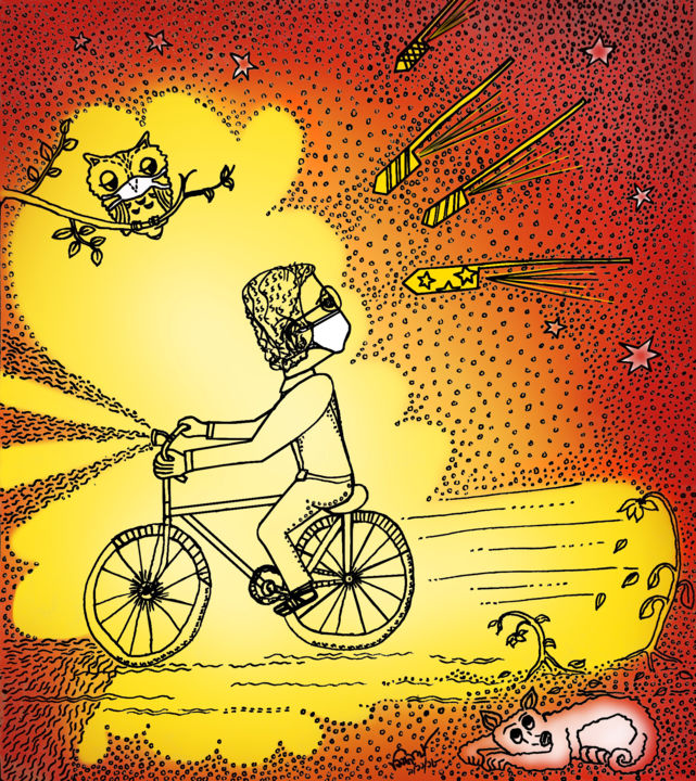 Drawing titled "Severe" by Siddhartha Sadhukhan, Original Artwork, Gel pen Mounted on Wood Panel