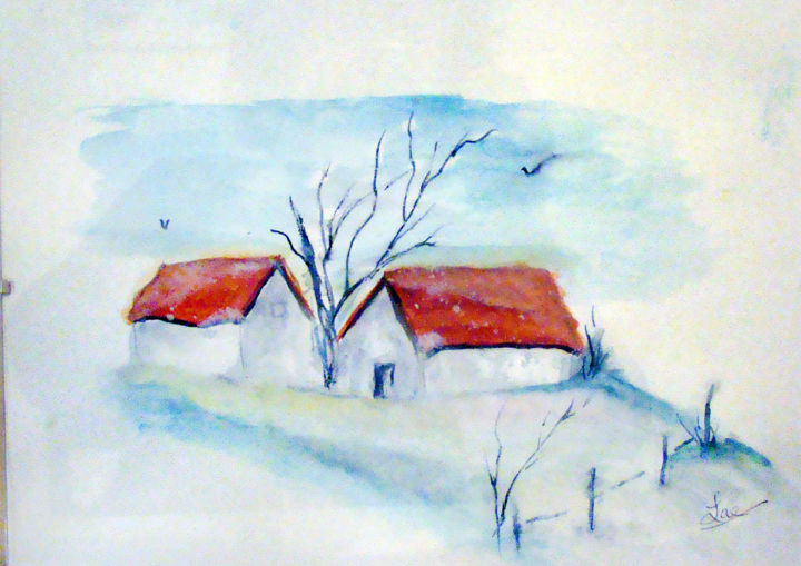 Painting titled "lumière d'hiver" by Atelier Des Couleurs, Original Artwork, Watercolor