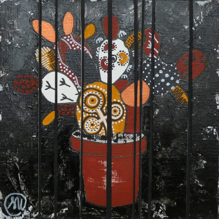 Peinture intitulée "Cactus aborigène dé…" par Séverine Piques (WOERLY), Œuvre d'art originale, Acrylique