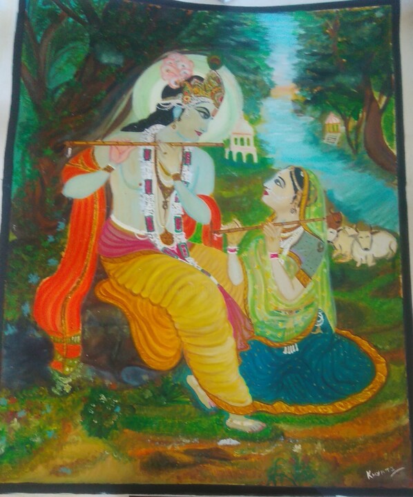 Painting titled "Radhey Krishna" by Krishna Art Gallery, Original Artwork, Oil