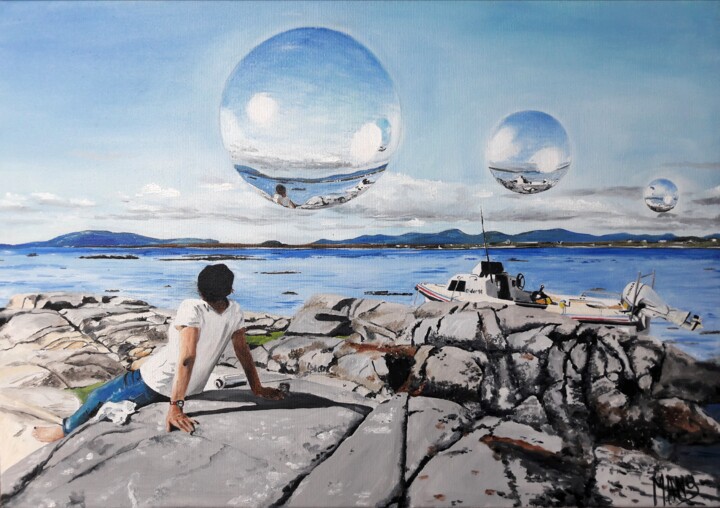 Peinture intitulée "AVERY ISLAND" par Manu Surreabulliste, Œuvre d'art originale, Huile Monté sur Châssis en bois