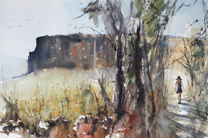 Peinture intitulée "Paysage à Sepulveda…" par Manu Toxxic, Œuvre d'art originale, Aquarelle