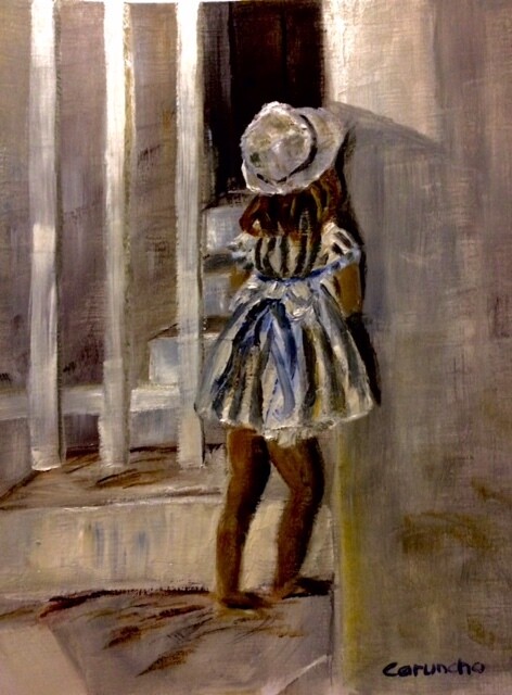 Pintura titulada "Esperando a su amiga" por Mónica Caruncho Fontela, Obra de arte original, Oleo
