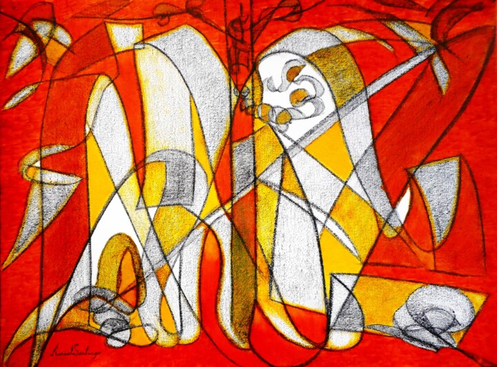 Pintura intitulada "'DOS FIGURAS' 2009" por Manuel Santiago, Obras de arte originais, Óleo Montado em Armação em madeira