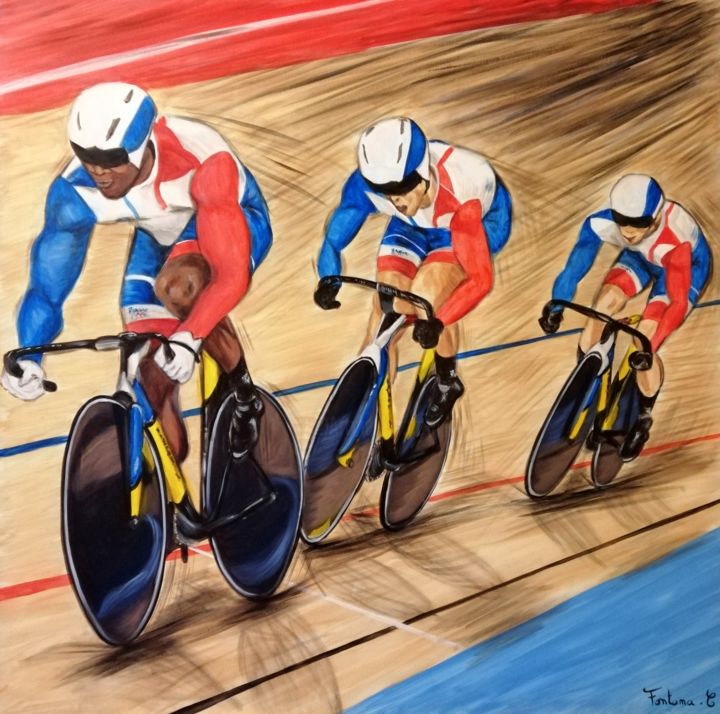 Cycliste sur piste Painting, 31.5x31.5 in