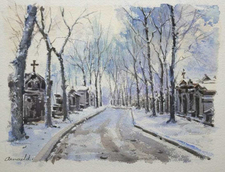 Peinture intitulée "L'hiver au Père La…" par Christian Arnould, Œuvre d'art originale, Aquarelle