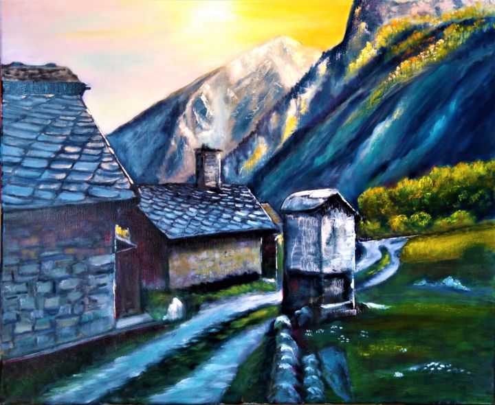 Peinture intitulée "Val d'Aoste 3 Tombé…" par Patrick Nevoso, Œuvre d'art originale, Huile Monté sur Châssis en bois