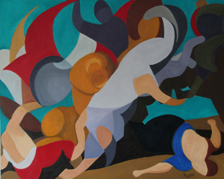 Peinture intitulée "La chasse aux lions…" par Catherine Costet (Lccat), Œuvre d'art originale, Huile