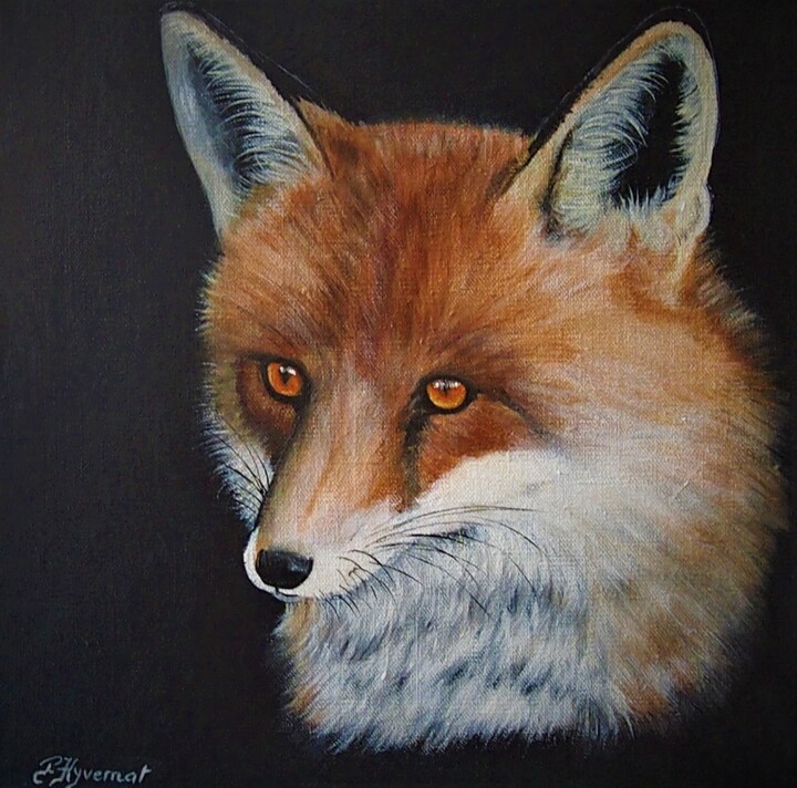 renard "foxy" peinture acrylique sur toile originale signée 绘画, 11.8x11.8 in