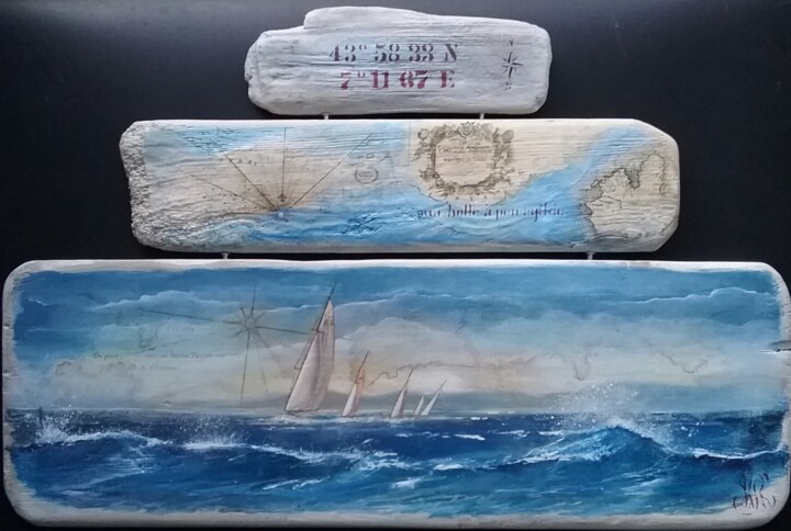 Malerei mit dem Titel "43 degrés nord" von Roselyne Rollant (Evarose), Original-Kunstwerk, Acryl Auf Holzplatte montiert