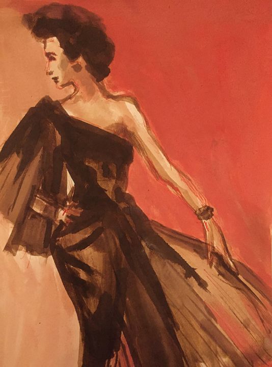 Drawing titled "Retro chique" by Helia Tayebi, Original Artwork, Ink