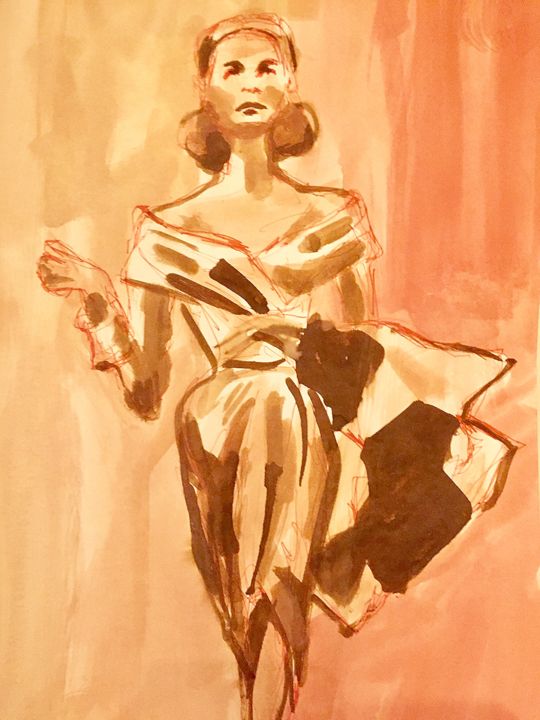Drawing titled "Retro Glamour" by Helia Tayebi, Original Artwork, Ink