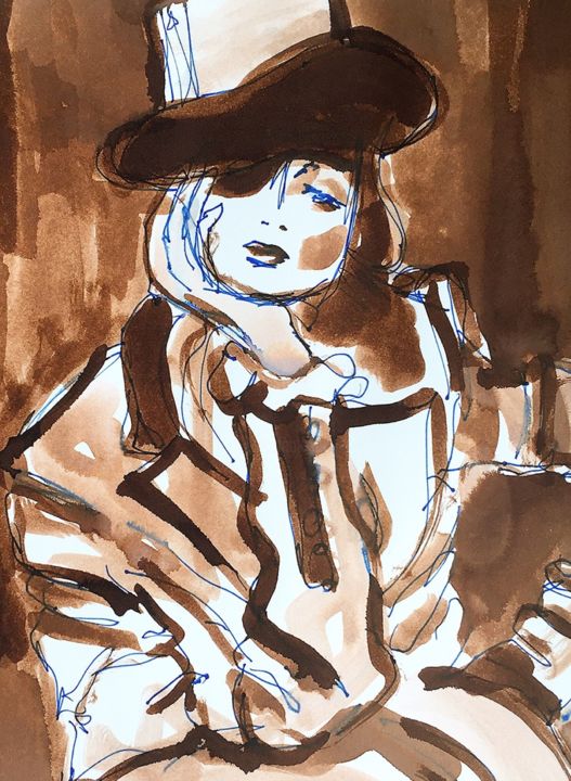 Drawing titled "Suit up" by Helia Tayebi, Original Artwork, Ink