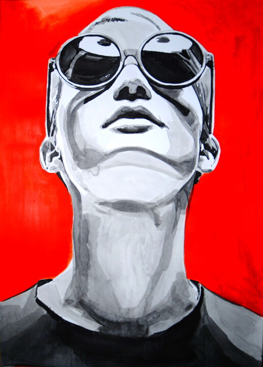 绘画 标题为“Girl with sunglasse…” 由Alexandra Djokic, 原创艺术品, 墨