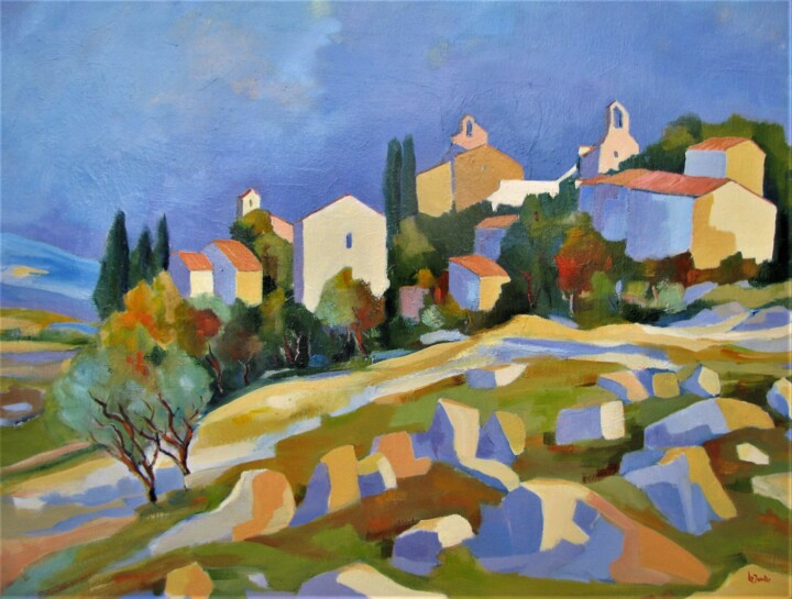 Peinture intitulée "Eygalières" par Jean-Noël Le Junter, Œuvre d'art originale, Huile Monté sur Châssis en bois